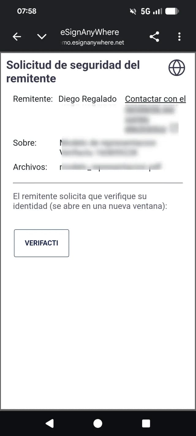 Summary of the sender and the document, with the button to verify identity